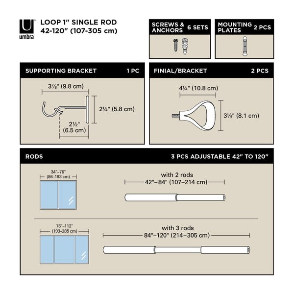 Acél bővíthető függönykarnis 107 - 305 cm Loop – Umbra-image-4