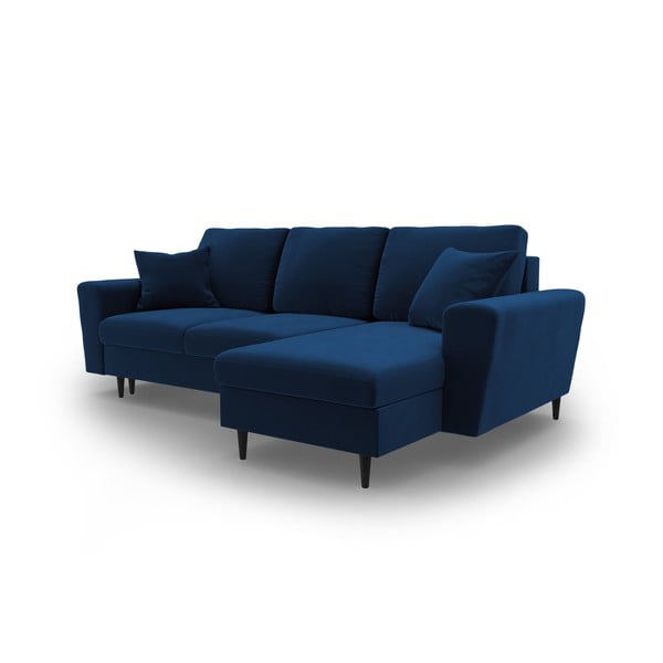 Kék bársony kinyitható tárolóhelyes sarokkanapé Kyoto – Cosmopolitan Design-image-4