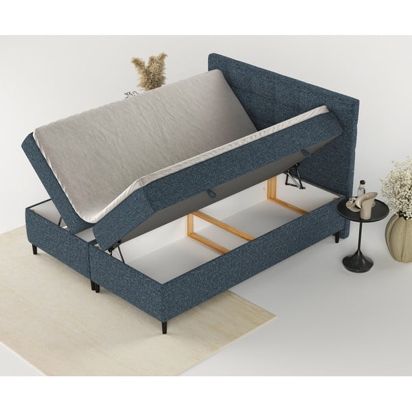 Sötétkék ágyneműtartós boxspring ágy 180x200 cm Urbaneo – Maison de Rêve-image-2
