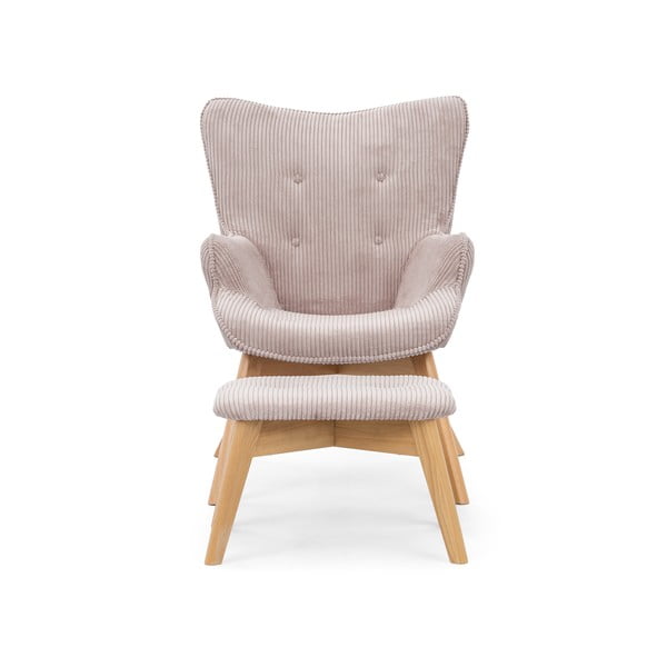 Világos rózsaszín kordbársony fotel lábtartóval Niko – Ropez-image-3