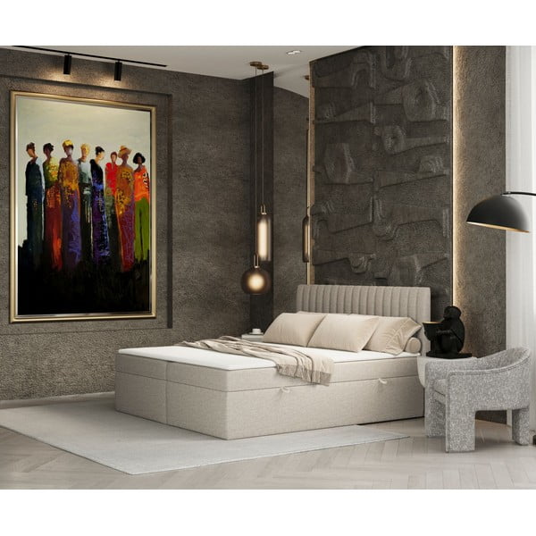 Bézs ágyneműtartós boxspring ágy 140x200 cm Spencer – Maison de Rêve-image-1