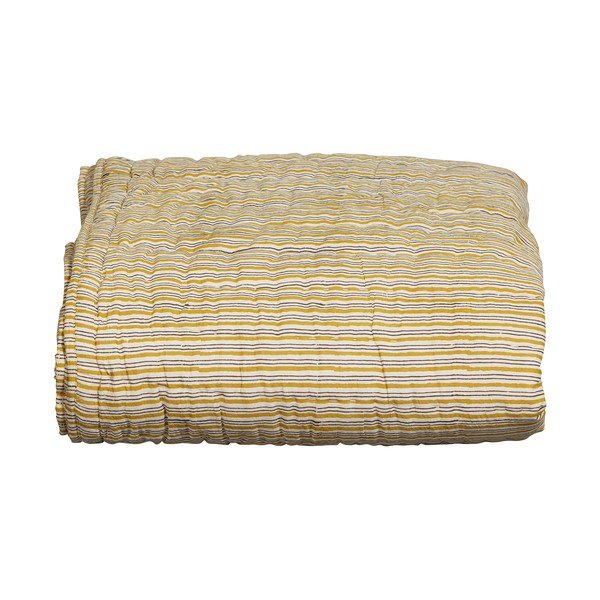 Mustársárga pamut ágytakaró franciaágyra 220x265 cm Chevron – BePureHome-image-3