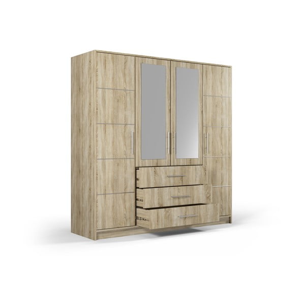 Ruhásszekrény tölgyfa dekorral, tükörrel 196x200 cm Derry - Cosmopolitan Design-image-4