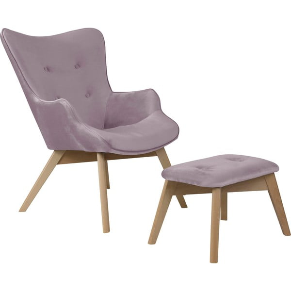 Levendula színű bársony fotel lábtartóval Niko – Ropez