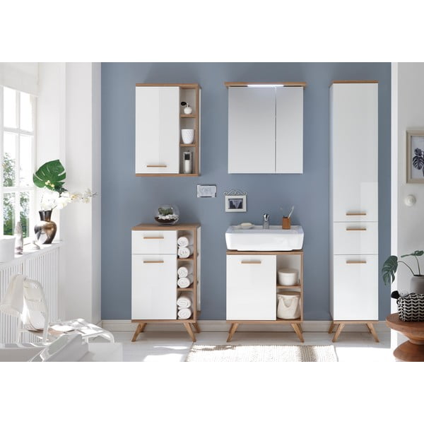 Fehér függő fürdőszoba szekrény tükörrel 60x72 cm Set 923 - Pelipal-image-3