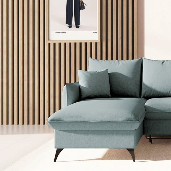 Világoskék kinyitható tárolóhelyes sarokkanapé (bal oldali-heverő résszel) Brim – Rodier-image-4