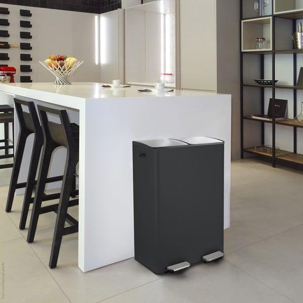 Matt fekete acél szelektív pedálos szemetes 2x30 l   Aliya – Spirella-image-1