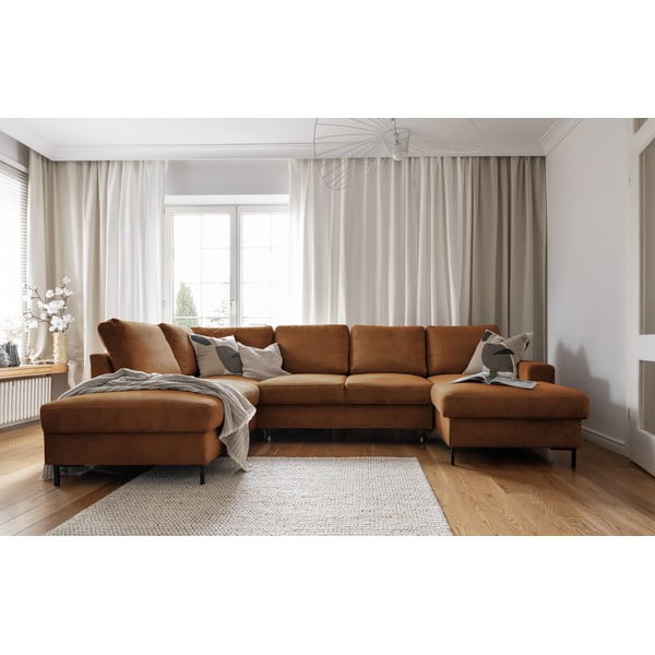 Narancssárgásbarna kordbársony kinyitható sarokkanapé (bal oldali) Lofty Lilly – Miuform-image-4