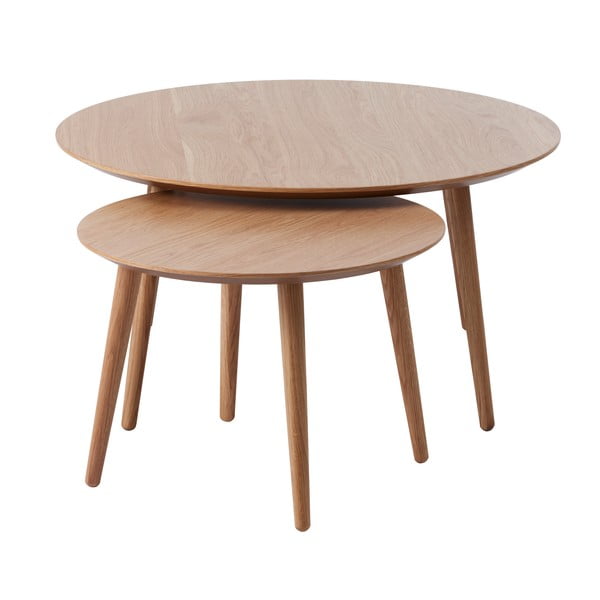 Natúr színű kerek dohányzóasztal szett tölgyfa dekorral 2 db-os  ø 88 cm Adda – Unique Furniture-image-2