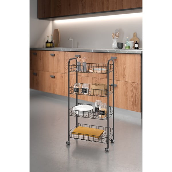 Fekete fém gurulós polcos állvány 41x84 cm Ascona – Metaltex-image-2