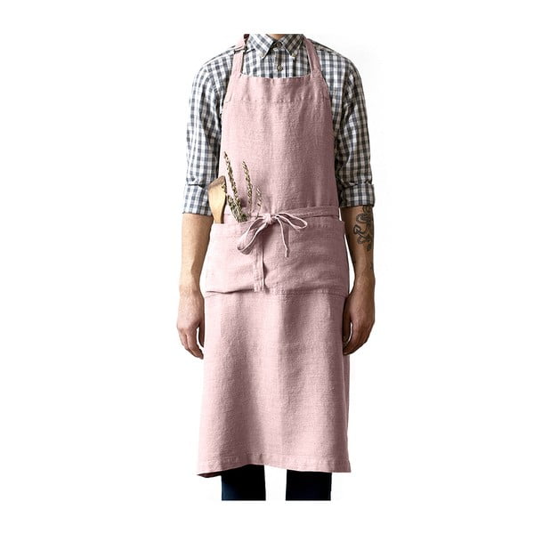 Chef világos rózsaszín vászonkötény, hosszúság 100 cm - Linen Tales