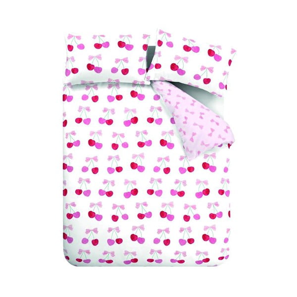 Fehér-rózsaszín kétszemélyes ágyneműhuzat 200x200 cm Cherries and Bows – Catherine Lansfield