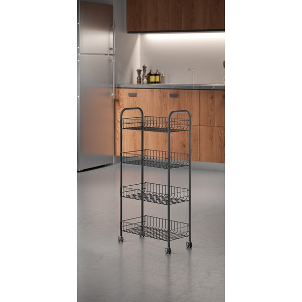 Fekete fém gurulós polcos állvány 41x84 cm Ascona – Metaltex-image-3