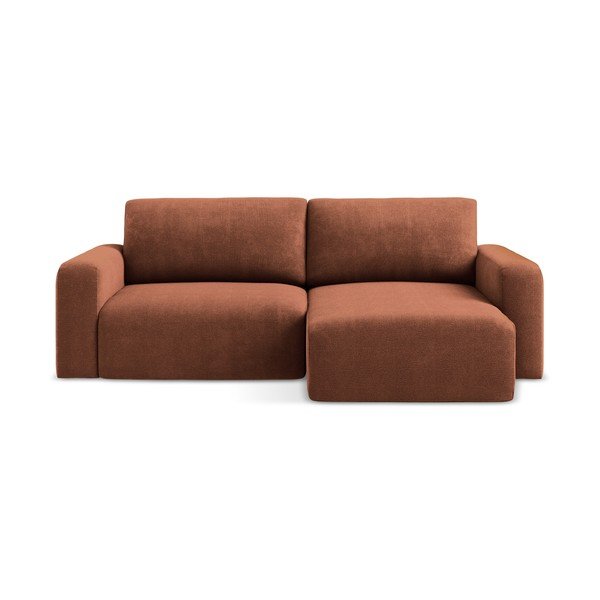 Terrakotta színű zsenília kinyitható-tárolóhelyes sarokkanapé (jobb oldali-heverő résszel) Kona – Makamii