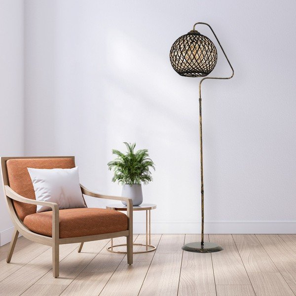 Fekete-aranyszínű állólámpa juta búrával (magasság 154 cm) – Opviq lights-image-2