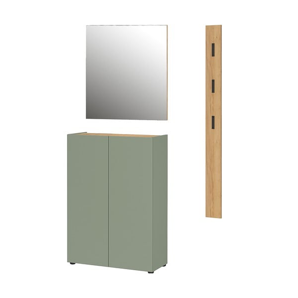 Világoszöld előszoba bútor tölgyfa dekorral 104x200x33 cm Alviano – Germania