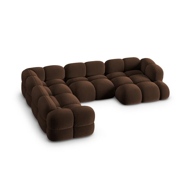 Sötétbarna bársony sarokkanapé (bal oldali-U alakú) Loretto – Cosmopolitan Design-image-2