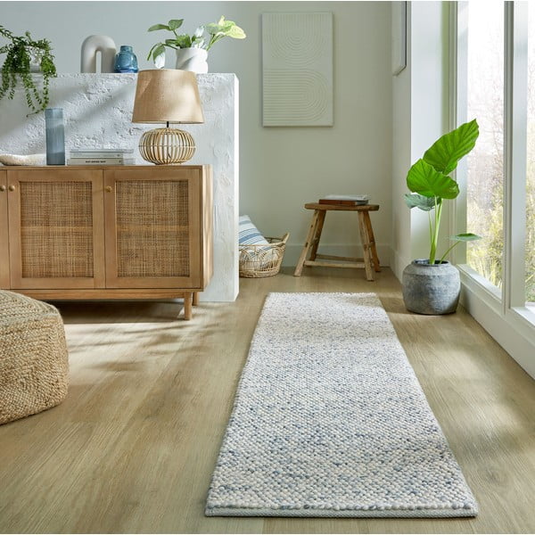 Világoskék kézi szövésű gyapjúkeverék futószőnyeg 60x230 cm Minerals – Flair Rugs-image-1