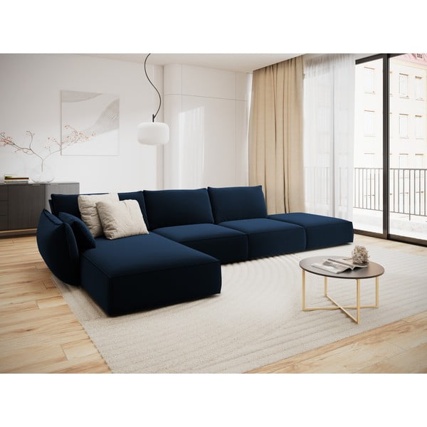 Sötétkék bársony sarokkanapé (bal oldali-heverő résszel) Vanda – Mazzini Sofas-image-1