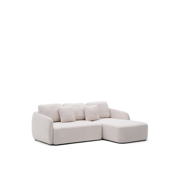 Krémszínű zsenília kinyitható sarokkanapé (jobb oldali-heverő résszel) Laira – Kave Home-image-2