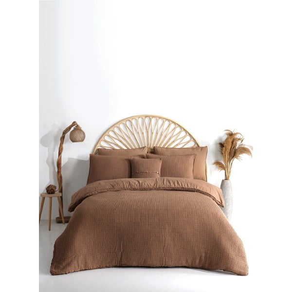 Barna egyszemélyes renforcé pamut ágyneműhuzat 140x200 cm Waffle Striped – Mila Home Luxury