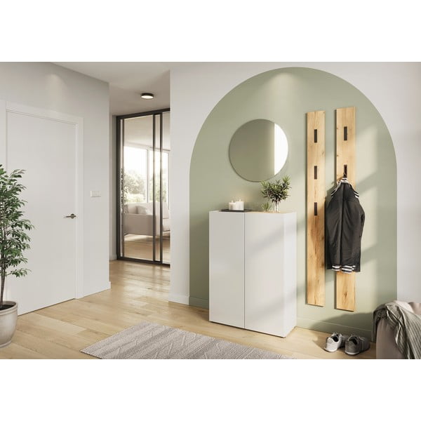 Fehér előszoba bútor tölgyfa dekorral 104x200x33 cm Alviano – Germania-image-2