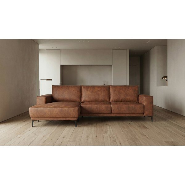 Konyakbarna bőrutánzat sarokkanapé (bal oldali) Copenhagen – Scandic-image-4
