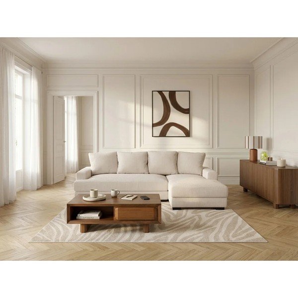 Bézs kordbársony kinyitható-tárolóhelyes sarokkanapé (jobb oldali-heverő résszel) Campi – Bobochic Paris-image-1