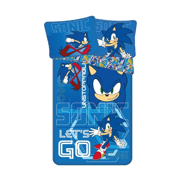 Kék egyszemélyes pamut gyerek ágyneműhuzat 140x200 cm Sonic "Let´s go" – Jerry Fabrics