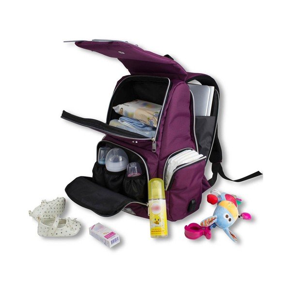 MOTHER STAR Baby Care Backpack lila hátizsák anyukáknak USB csatlakozóval - My Valice-image-3
