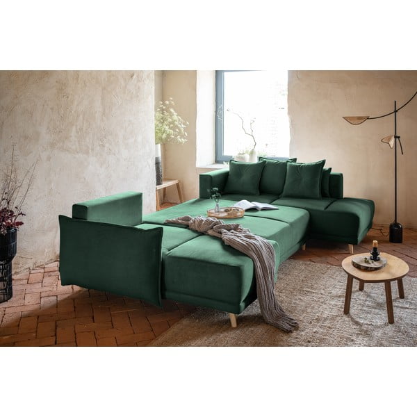 Zöld kordbársony kinyitható sarokkanapé (jobb oldali-U alakú) Lazy Lukka – Miuform-image-4