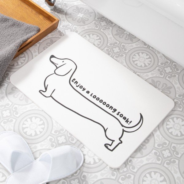 Fehér kovaföld fürdőszobai kilépő 39x60 cm Dachshund – Artsy Doormats-image-1