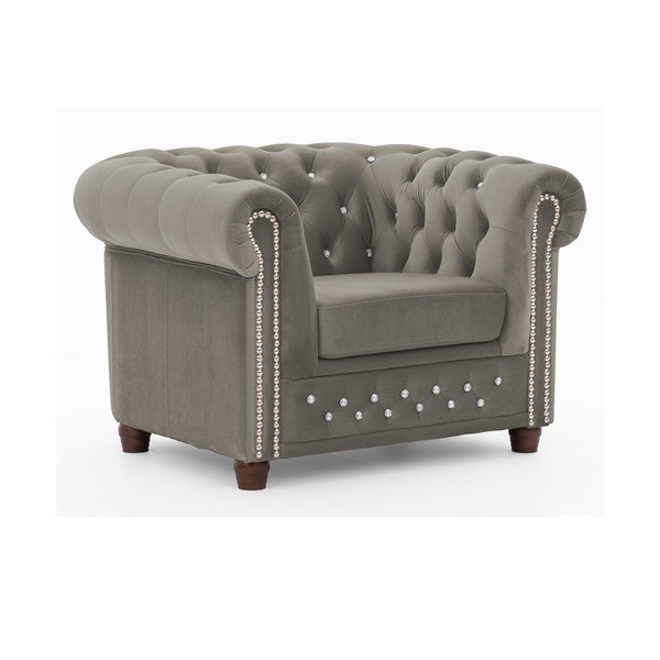 Szürke bársony chesterfield fotel York Blik – Ropez