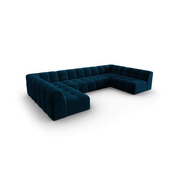 Sötétkék bársony sarokkanapé ("U" alakú) Kendal – Micadoni Home-image-3