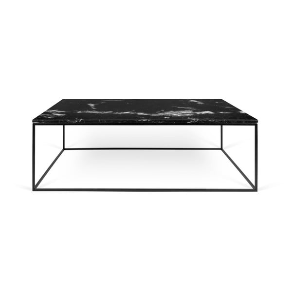 Gleam fekete dohányzóasztal márvány asztallappal és fekete lábakkal, 120 x 75 cm - TemaHome