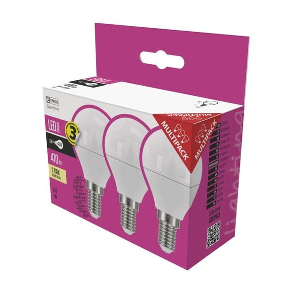 Classic Mini Globe Warm White 3 db LED izzó, WW, 5W E14 - EMOS-image-1