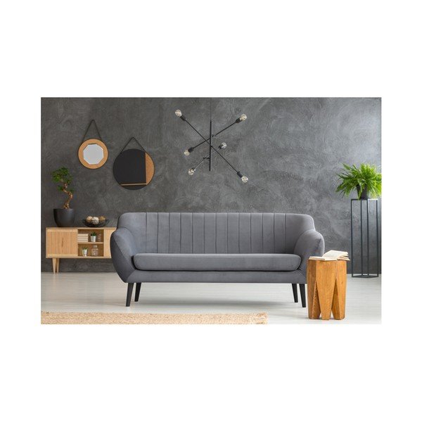 Toscane szürke 3 személyes kanapé, fekete lábak - Mazzini Sofas-image-3