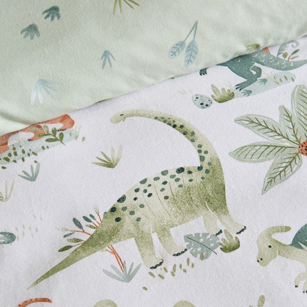 Krémszínű gumis egyszemélyes flanel gyerek lepedő 90x190 cm Brushed Sleepy Saurus Dino – Catherine Lansfield-image-1