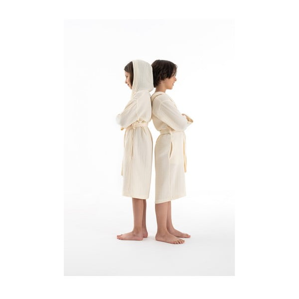 Krémszínű muszlin gyerek fürdőköpeny 5-6 év Muslin – Foutastic-image-2