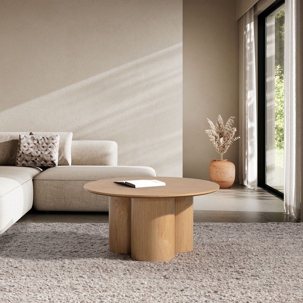 Natúr színű kerek dohányzóasztal tölgyfa dekorral ø 80 cm Lua – MOME-image-1