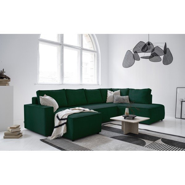 Sötétzöld kordbársony kinyitható sarokkanapé (jobb oldali-U alakú) Brave Dave – Miuform-image-2