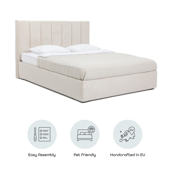 Bézs kárpitozott ágyneműtartós franciaágy ágyráccsal 180x200 cm Thessa Bold Line – Bonami Selection-image-4