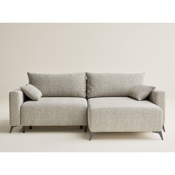 Bézs zsenília kinyitható-tárolóhelyes sarokkanapé (jobb oldali-heverő résszel) Leon – Maison de Rêve-image-2