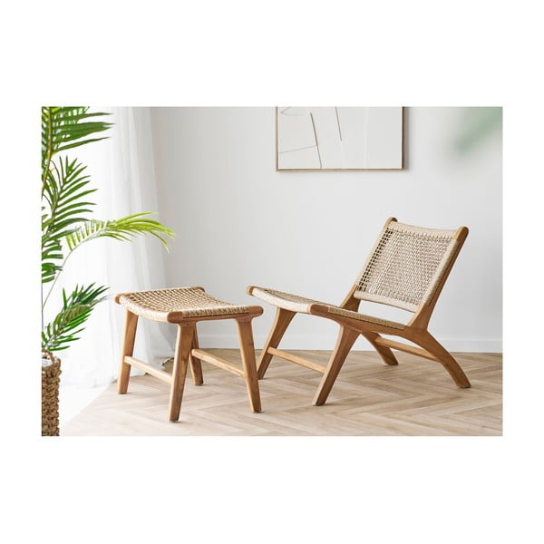 Natúr színű szőtt fotel lábtartóval Derby – House Nordic-image-1