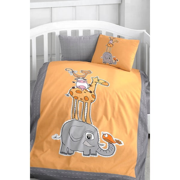 Pamut gyerek ágyneműhuzat babaágyhoz lepedővel-négyrészes 100x150 cm Orange Animal – Mila Home