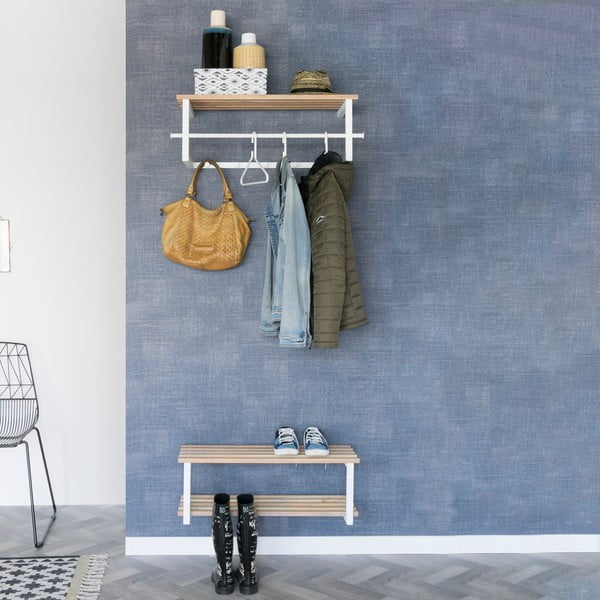 Fehér-natúr színű fém fali fogas polccal 76 cm Marco – Spinder Design-image-1