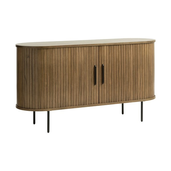 Barna alacsony komód tolóajtóval, tölgyfa dekorral 140x76 cm Nola – Unique Furniture-image-2
