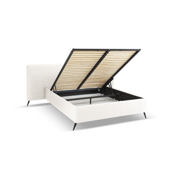 Krémszínű kárpitozott franciaágy tárolóhellyel, ágyráccsal 160x200 cm Walter – Milo Casa-image-2