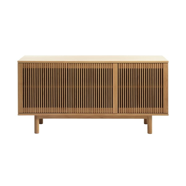 Natúr színű alacsony komód tölgyfa dekorral 143x70 cm Tiber – Unique Furniture