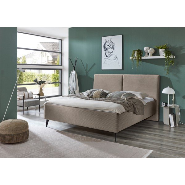 Szürkésbarna kárpitozott ágyneműtartós franciaágy ágyráccsal 180x200 cm Lando – Meise Möbel-image-1